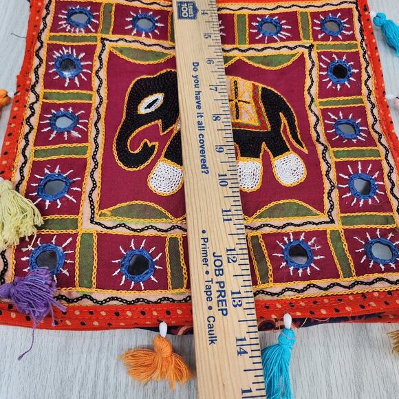 Elephant Purse Indian Boho Crossbody Handbag Wide Strap Embroidered Mirror Hippi - Picture 11 of 13